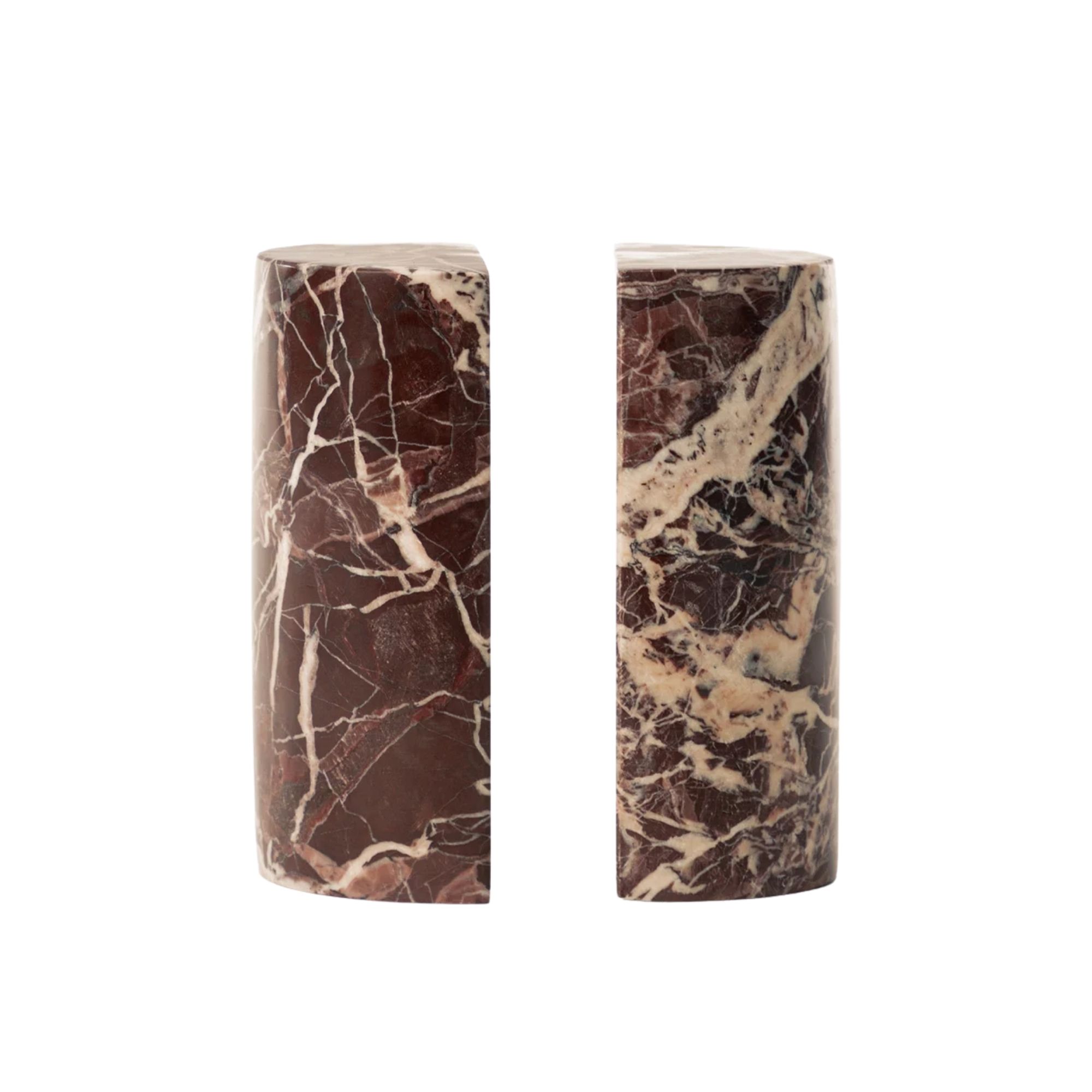 pair of burgundy marble bookends