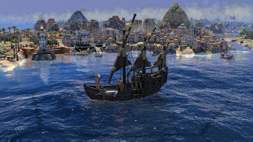 A privateer ship lurks in a harbour in Civilization 7