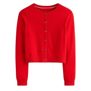 red cashmere cropped cardigan