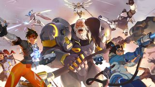 The overwatch heroes pose for action