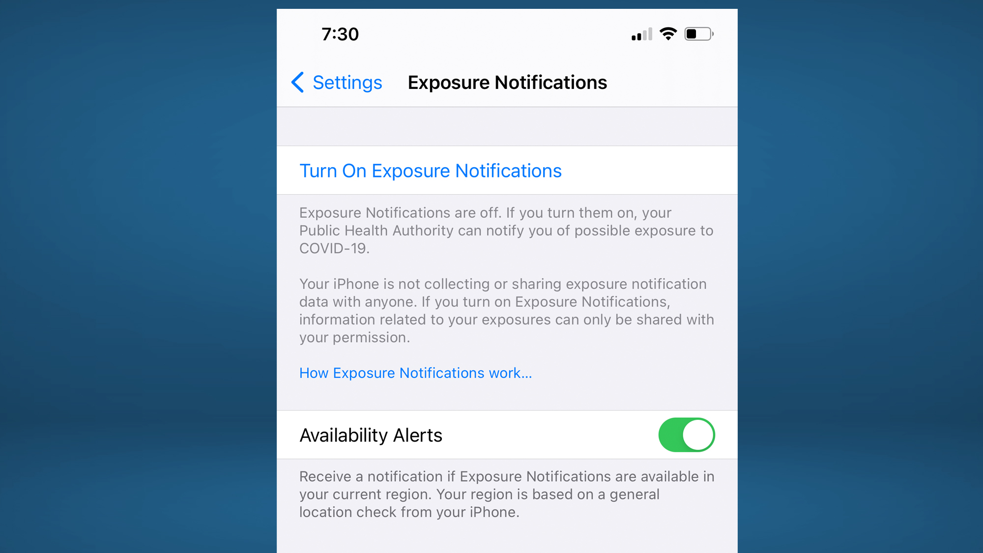 iPhone 12 exposure notifications