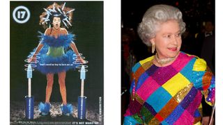 No7 advert from the 90s and the queen wearing a bold fashion and beauty look in 1999