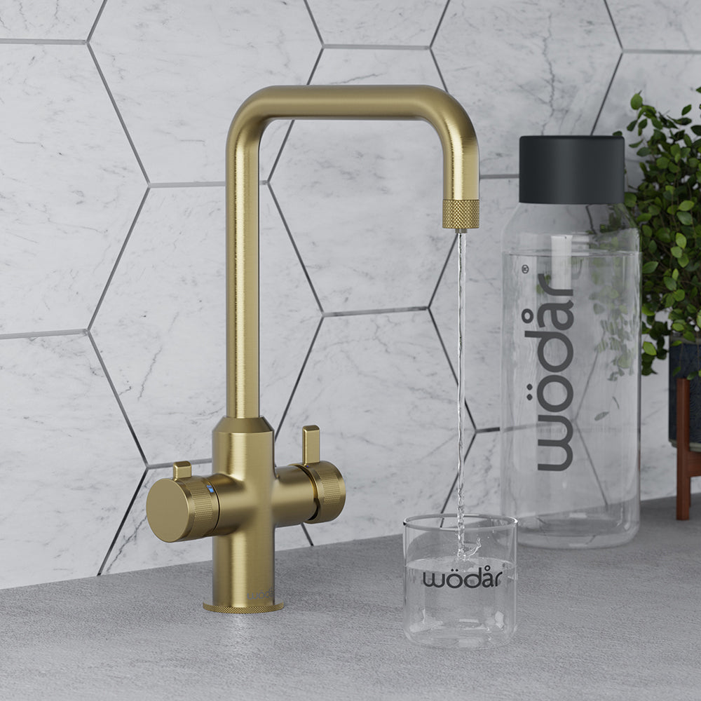 Design+ Square 4 in 1 Brushed Brass Boiling Hot Water Tap