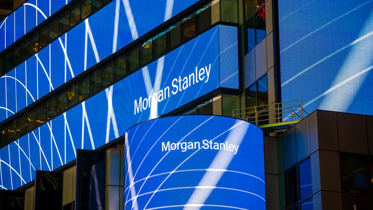 A building showing the logo for Morgan Stanley investment bank