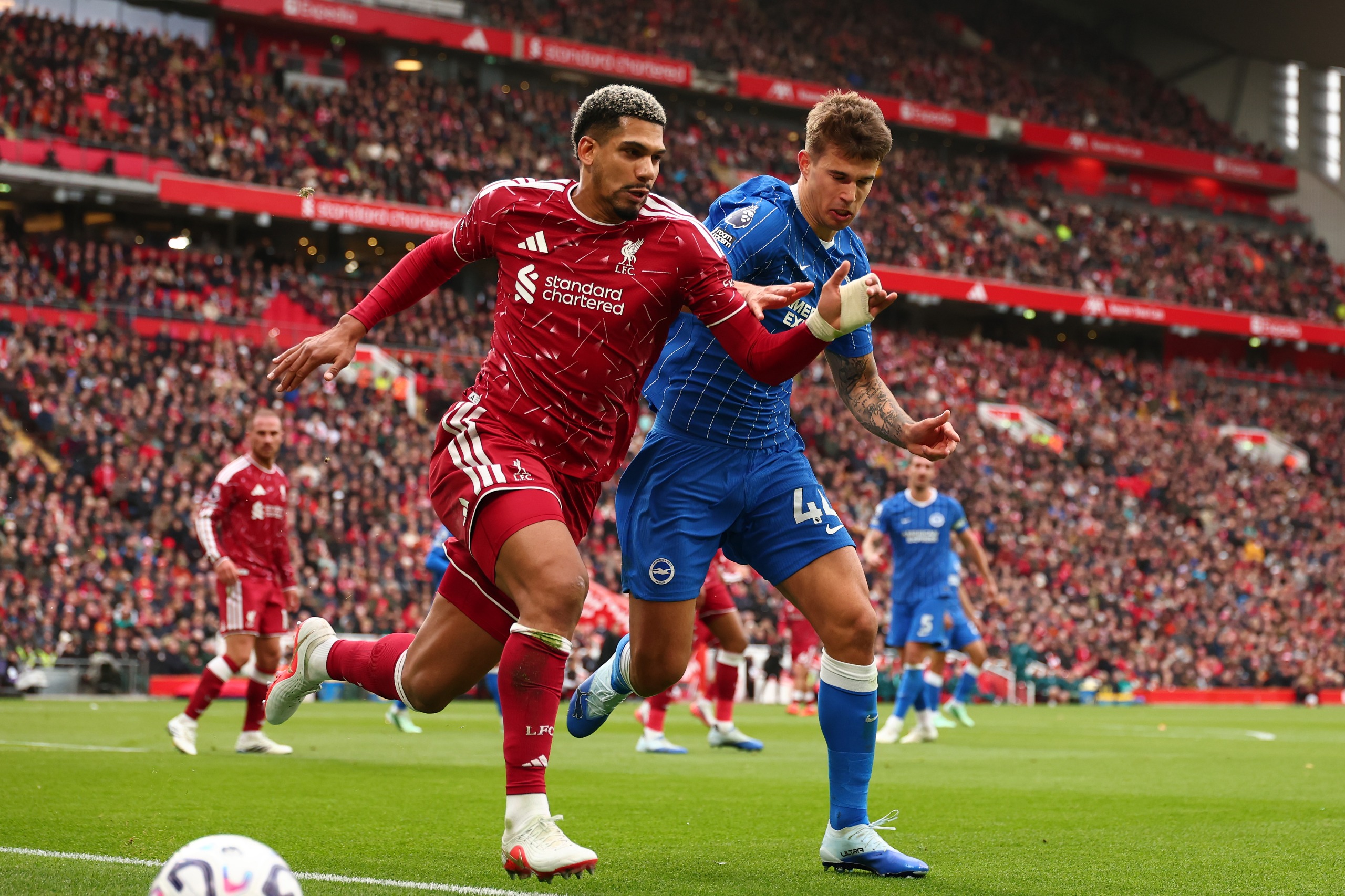 Liverpool defender Ronald Araujo in action against Brighton