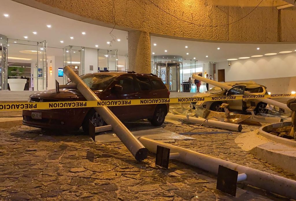 A crushed car in Acapulco.