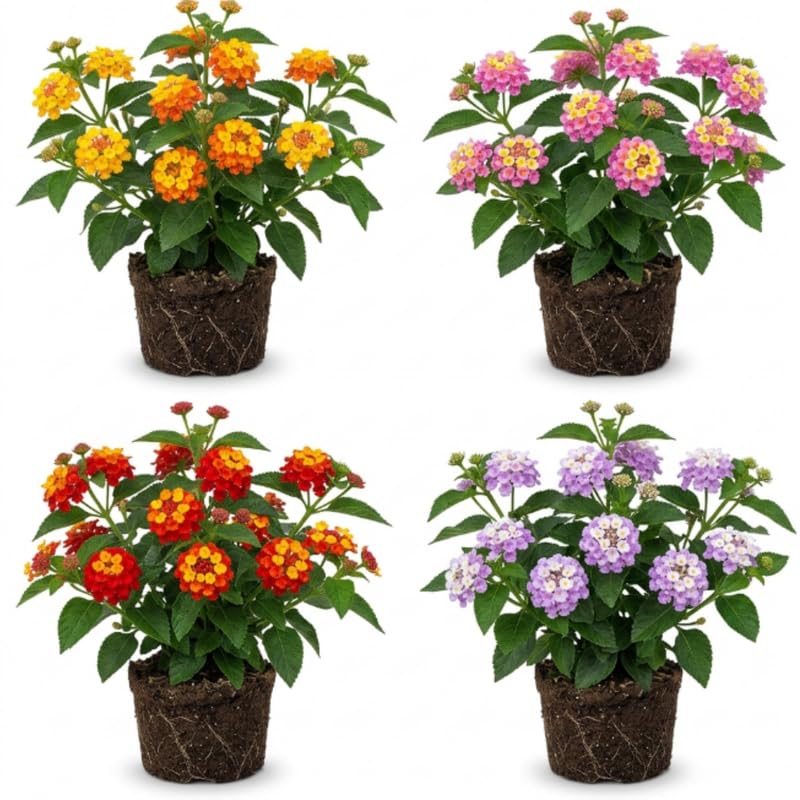 4 Mixed Lantana Live Plants, 4-6" Tall Lantana Flower Plant