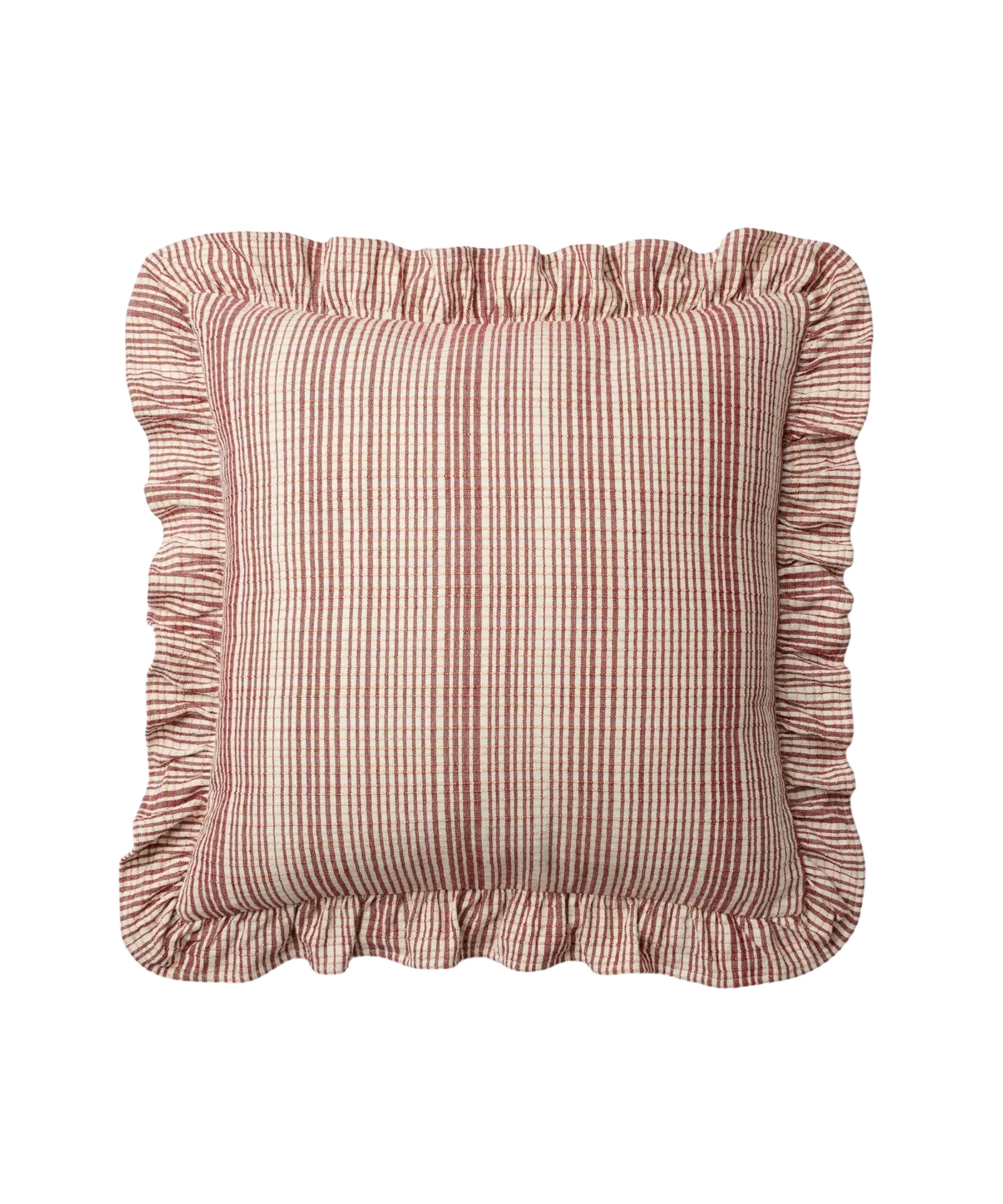 Burgundy Plaid Ruffle Pillow