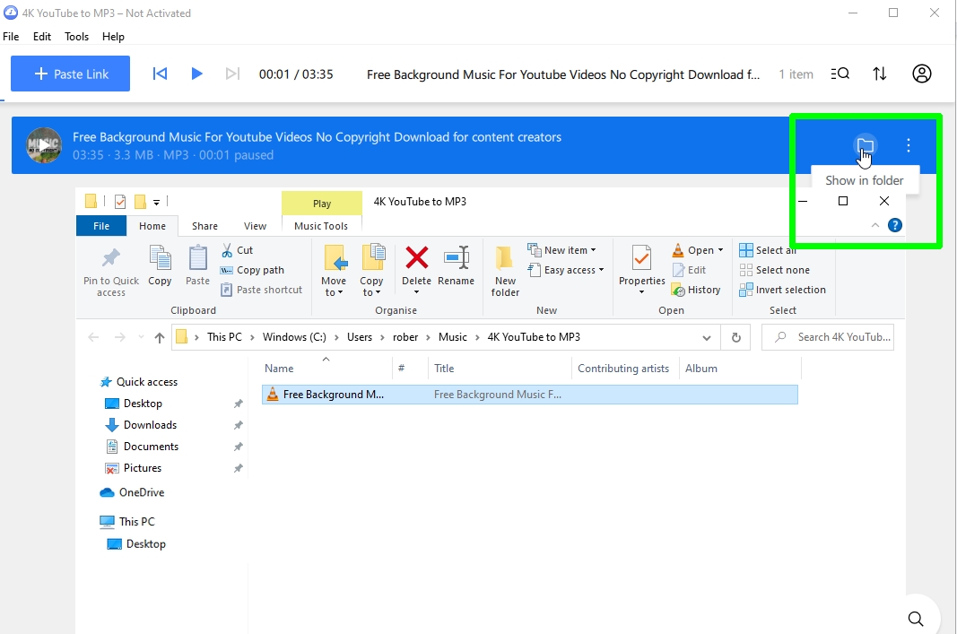how to download music from YouTube - show in folder