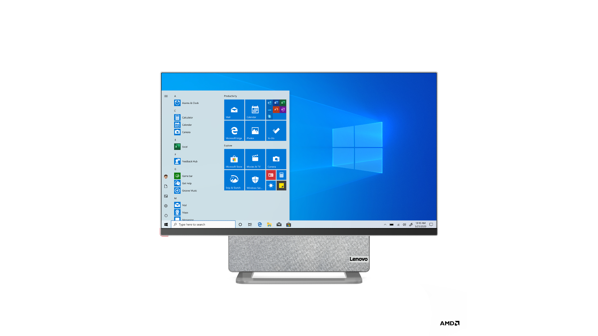 Lenovo Yoga AIO 7 desktop PC front view in landscape orientation