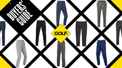 An array of different golf trousers in a grid system