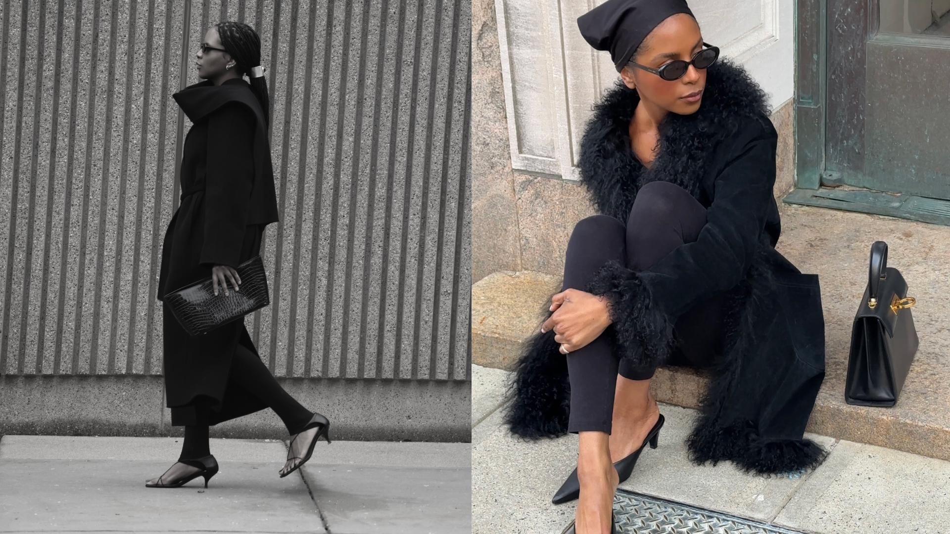 two photos of Maya Moore wearing black