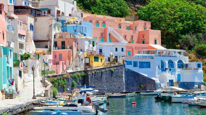 colourful houses and harbour of Procida, Italy