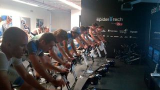 Team Spidertech C10 riders are tested in the squad's indoor training facility.