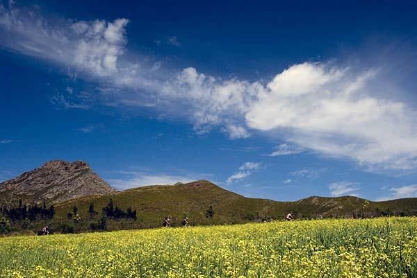A meadow and mountains line this section.