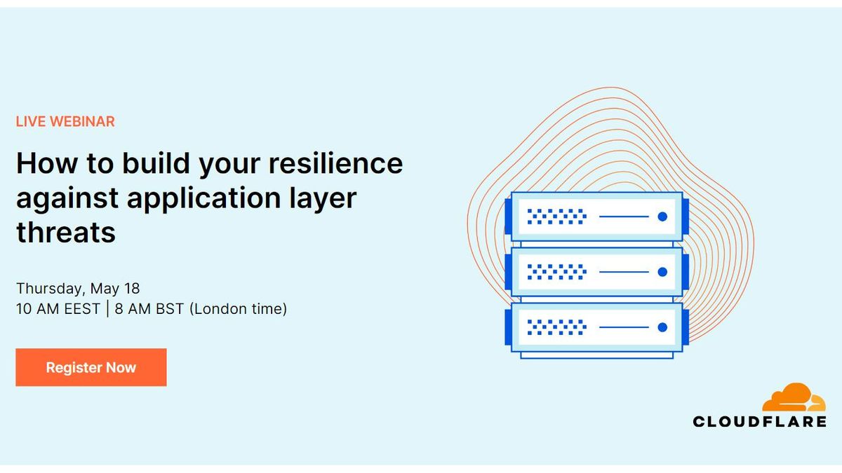 Webinar screen with title and drawn image of a server on right side with orange ripple lines behind it