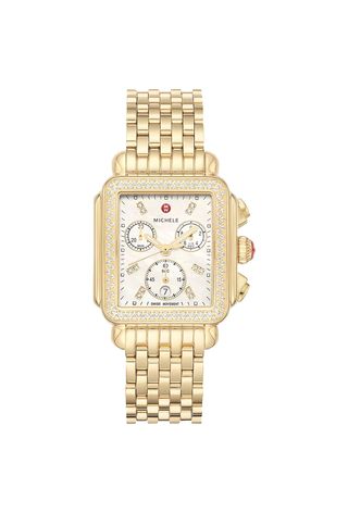 MICHELE Deco 18K Gold Diamond Watch