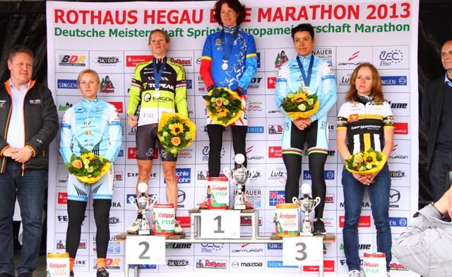 Elite women's podium at the European marathon championships