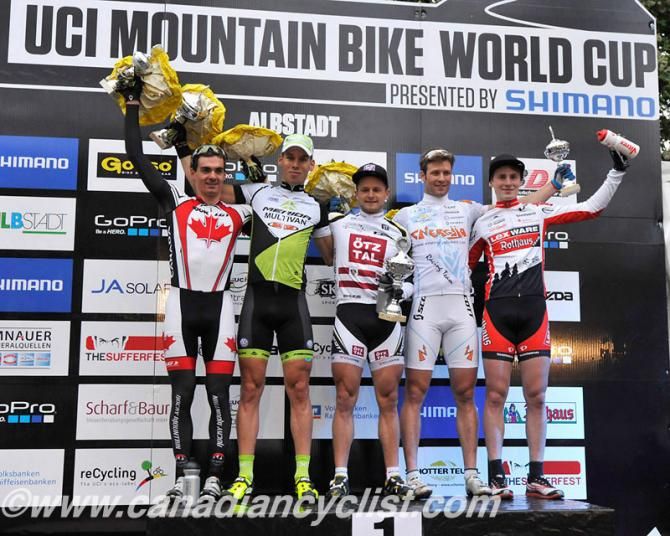 Elite men's eliminator Albstadt World Cup Podium: Raphael Gagne, Thomas Litscher, Daniel Federspiel, Miha Halzer, Christian Pf&auml;ffle