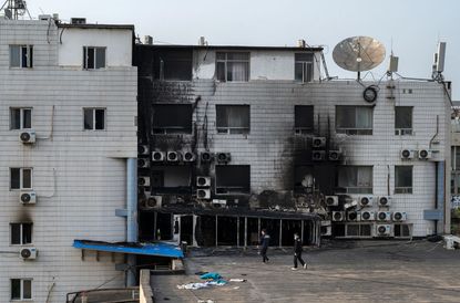 remnants of fire at the Changfeng Hospital in Beijing 