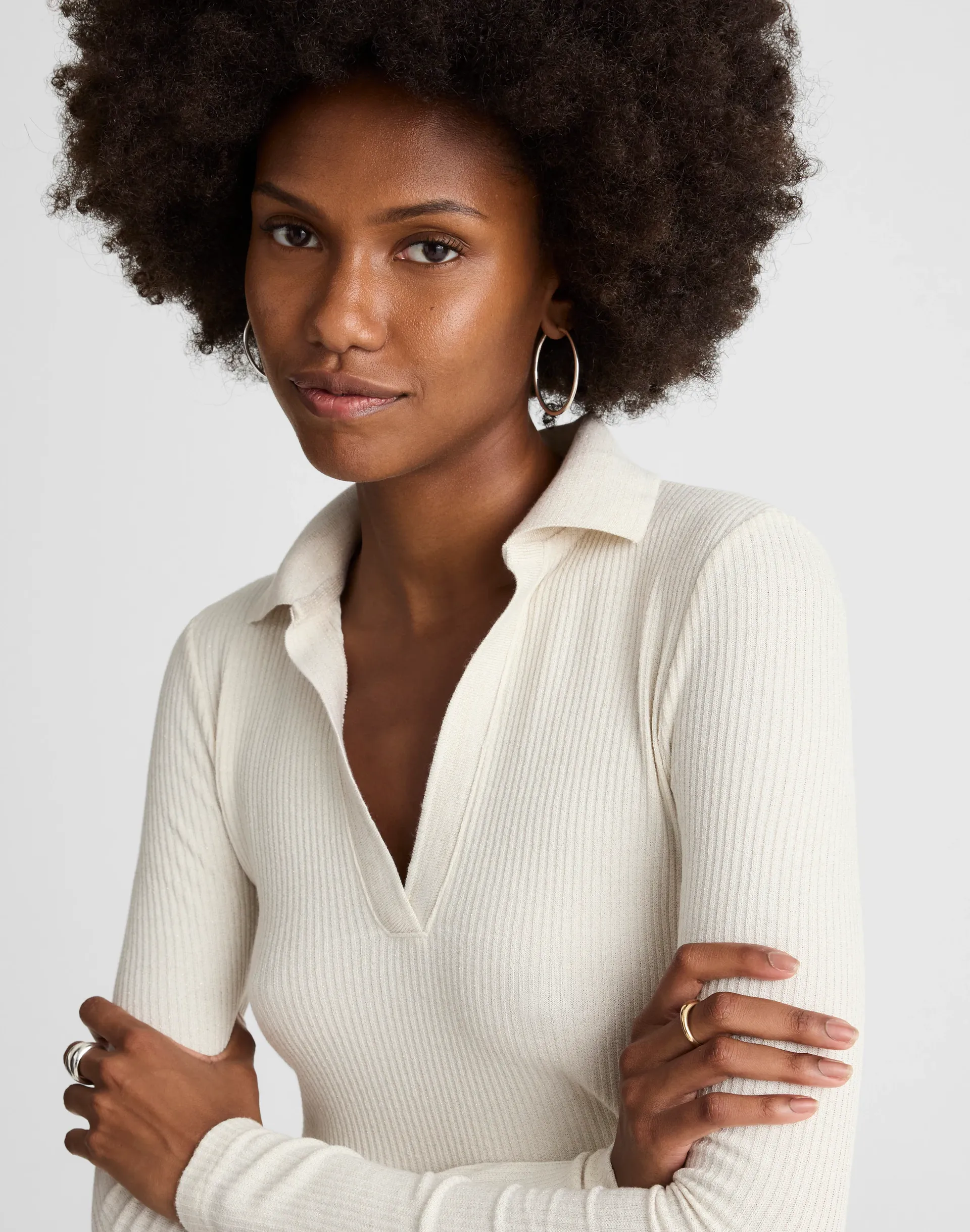 Sparkle Long-Sleeve Polo Top