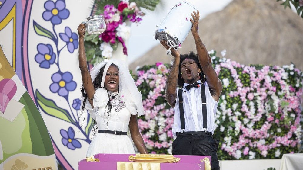 Serena and Kordell during the wedding challenge in Love Island USA seaosn 6