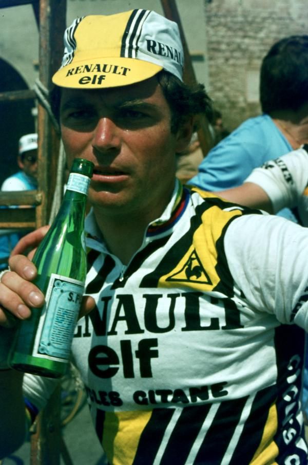 Hinault takes a swig of some San Pellegrino in the '82 Giro.