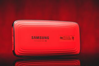 Samsung 1TB Portable SSD X5: Best Thunderbolt 3 Portable SSD on a reflective background