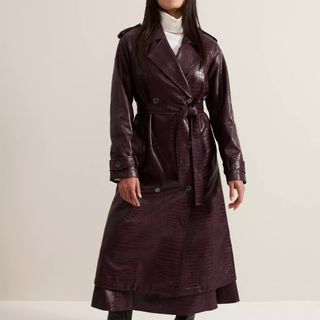 Phase Eight Carla Croc Trench Coat, Burgundy