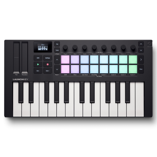 A Novation Launchkey Mini Mk4 MIDI keyboard