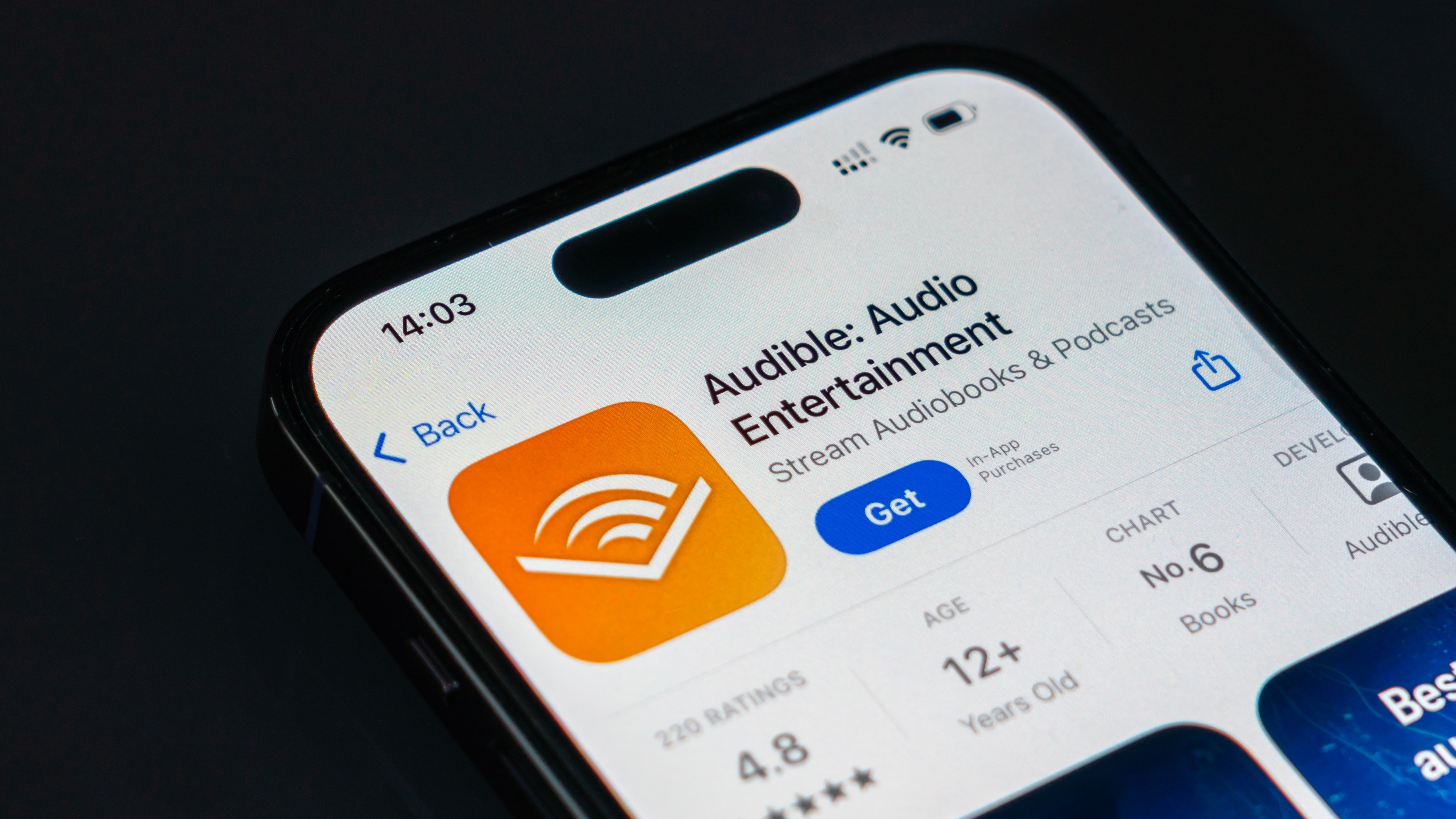 Audible app displayed on smartphone screen with logo