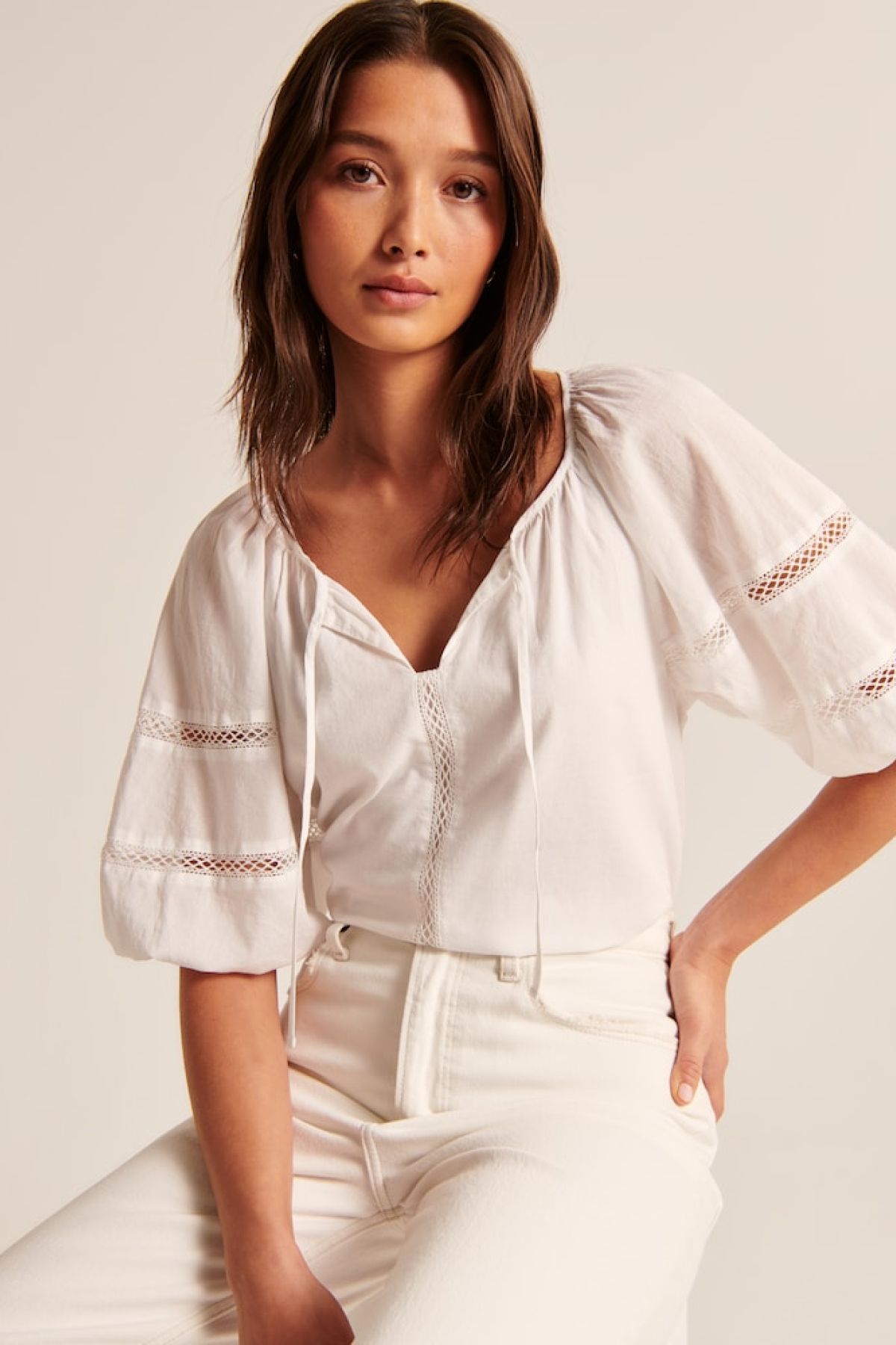 Abercrombie Short-Sleeve Cotton Sheer Peasant Top