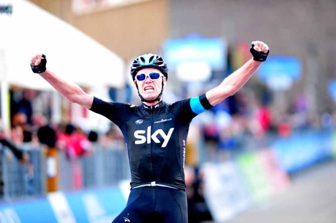 Chris Froome (Sky) celebrates victory at Prati di Tivo.