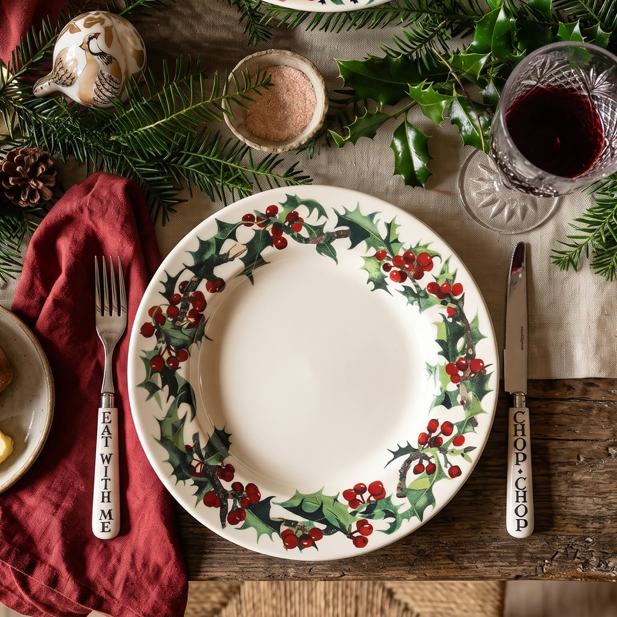 Christmas crockery tablescape