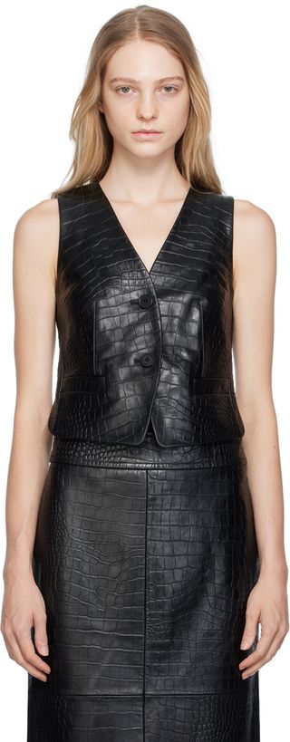 Black Embossed Leather Vest