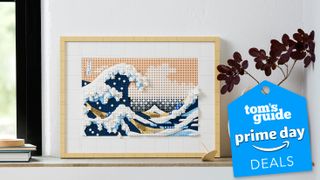 A press still of the assemble Lego Art Hokusai: The Great Wave assembled set in a home, with our blue Tom's Guide Prime Day deals badge in the bottom right corner of the image