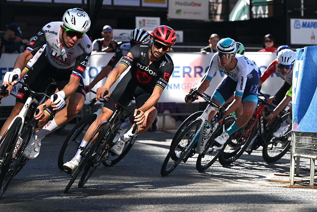 VARESE, ITALY - OCTOBER 07: Julian Alaphilippe of France and Tudor Pro Cycling Team competes during the 104th Tre Valli Varesine 2025 a 200.3km one day race from Busto Arsizio to Varese on October 07, 2025 in Varese, Italy. (Photo by Dario Belingheri/Getty Images)