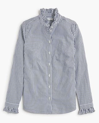 Striped Ruffleneck Button-Up