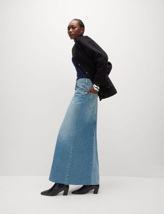 Pure Cotton Denim Maxi A-Line Skirt