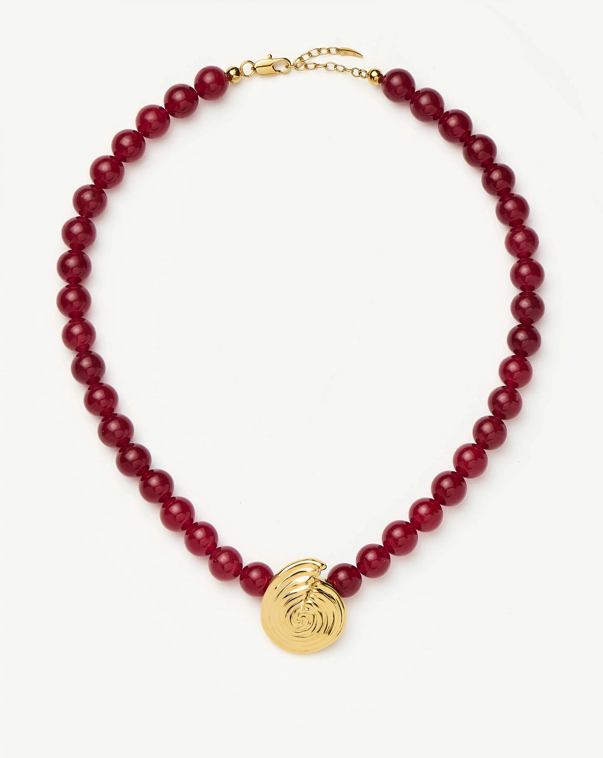 Spiral Gemstone Beaded Pendant Necklace | 18ct Gold Plated/dark Cherry Crystal Quartz - 18ct Gold Plated/dark Cherry Crystal Quartz