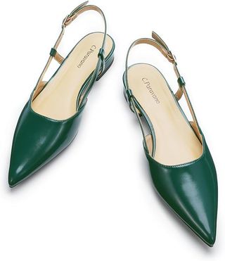 C.paravano Slingback Flats for Women | Pointed Toe Flats Sandals | Adjustable Ankle Strap Slingback | Casual Dress Leather Slip on Shoes(size8,green Flats)