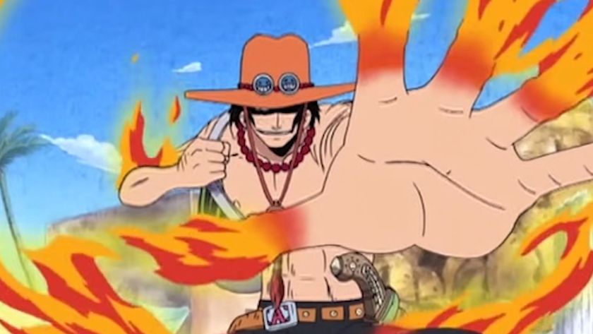 Ace with his fire powers in One Piece