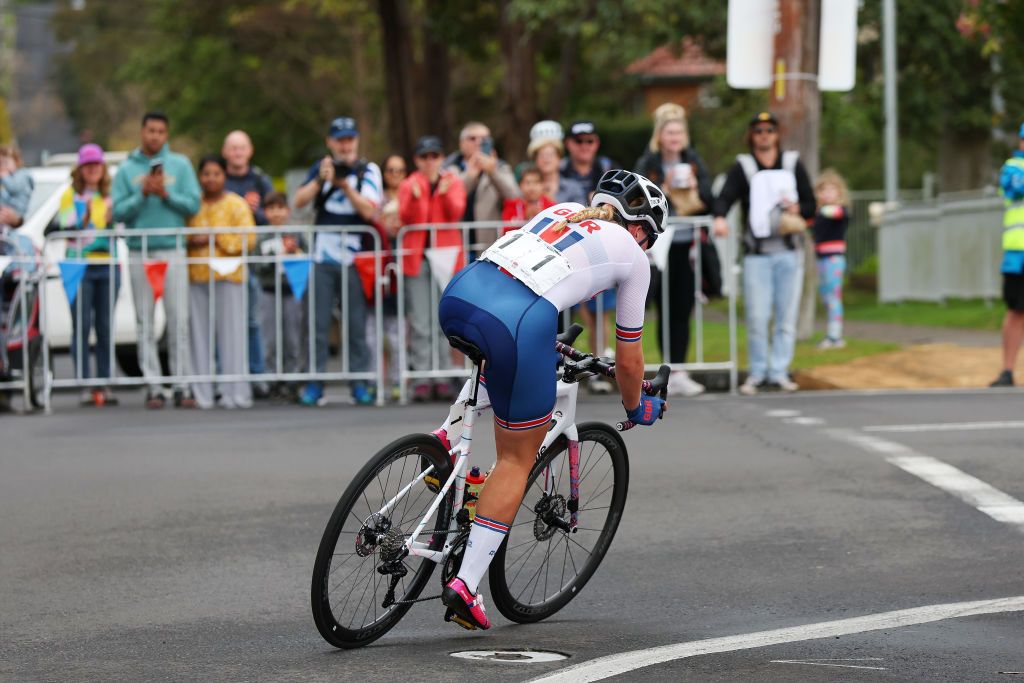 WOLLONGONG AUSTRALIA SEPTEMBER 24 Zoe Backstedt of United Kingdom competes during the 95th UCI Road World Championships 2022 Women Junior Road Race a 672km one day race from Helensburgh to Wollongong Wollongong2022 on September 24 2022 in Wollongong Australia Photo by Con ChronisGetty Images