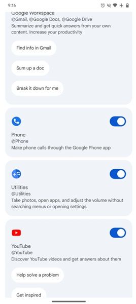 Gemini may also grab an extension for phone utilities and one to make phone calls.