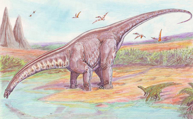 An Apatosaurus has a drink.