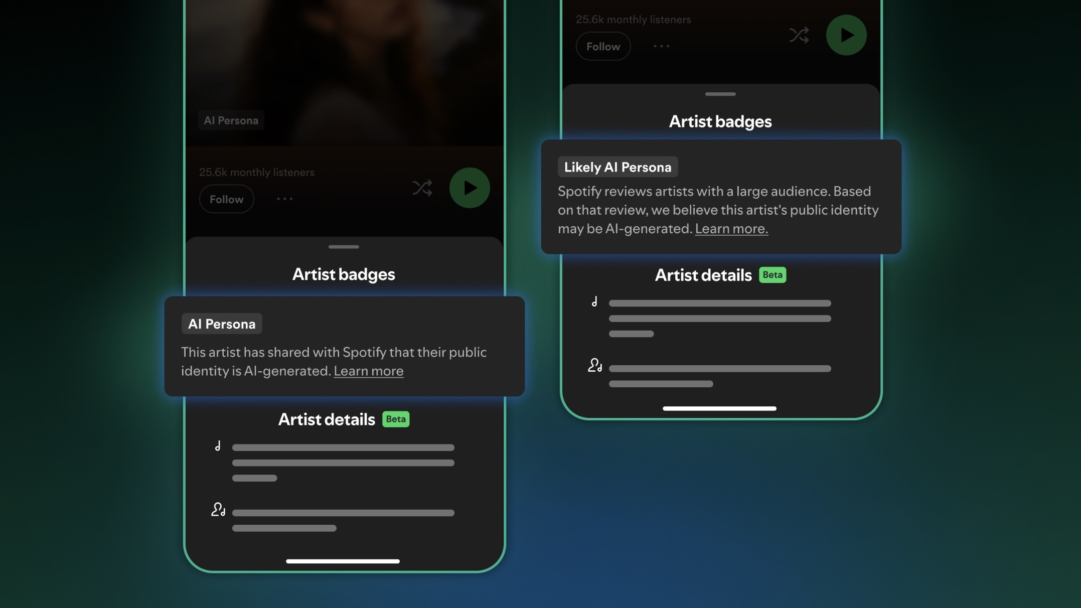 Spotify AI personas badge viewed in app
