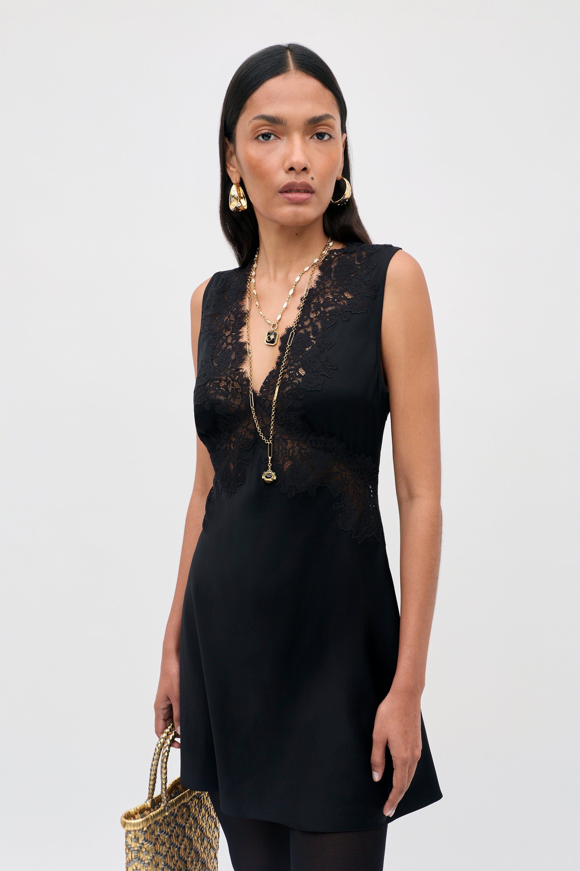 Rhegan Satin Mini Dress in Black