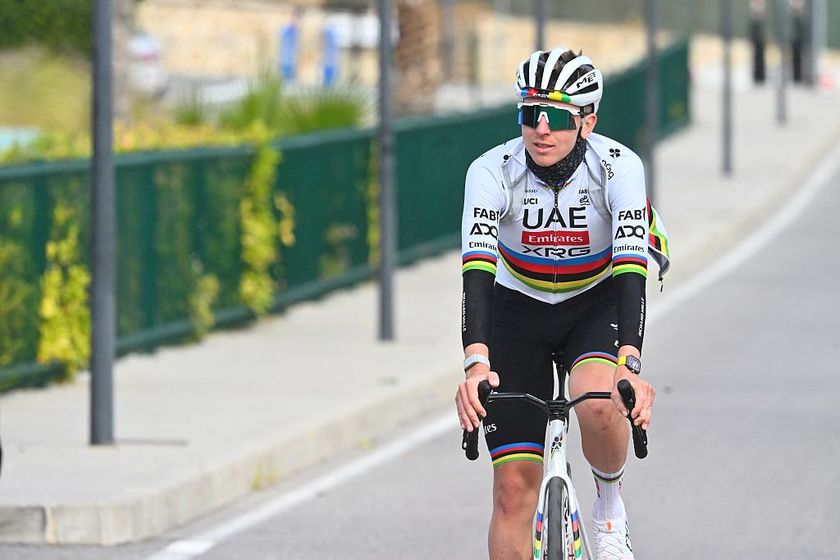 UAE Team Emirate - XRG team's Slovenian rider Tadej Pogacar arrives at the hotel following a training session in Benidorm, eastern Spain, on December 13, 2025. (Photo by Jose JORDAN / AFP)