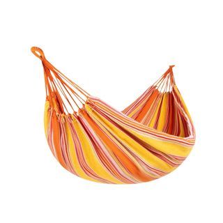 A red and yellow striped double hammock