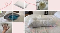 A selection of the best pillow for side sleepers - the Naturalmat, the Simba and the Eli & Elm on a pink background